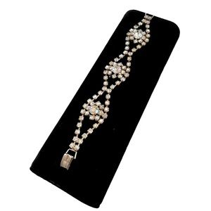 Rare Vintage Sparkling Crystal Bracelet Women Rhinestone Floral Bracelet Jewelry